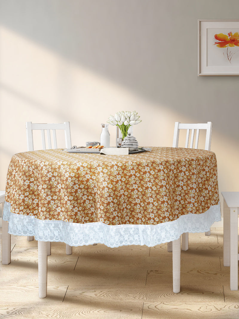 Vinyl Pvc Dining Table Cover Easy To Clean Table Cloth <small> (floral-lt.brown)</small>