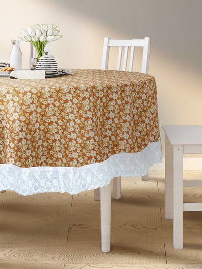 Vinyl Pvc Dining Table Cover Easy To Clean Table Cloth <small> (floral-lt.brown)</small>