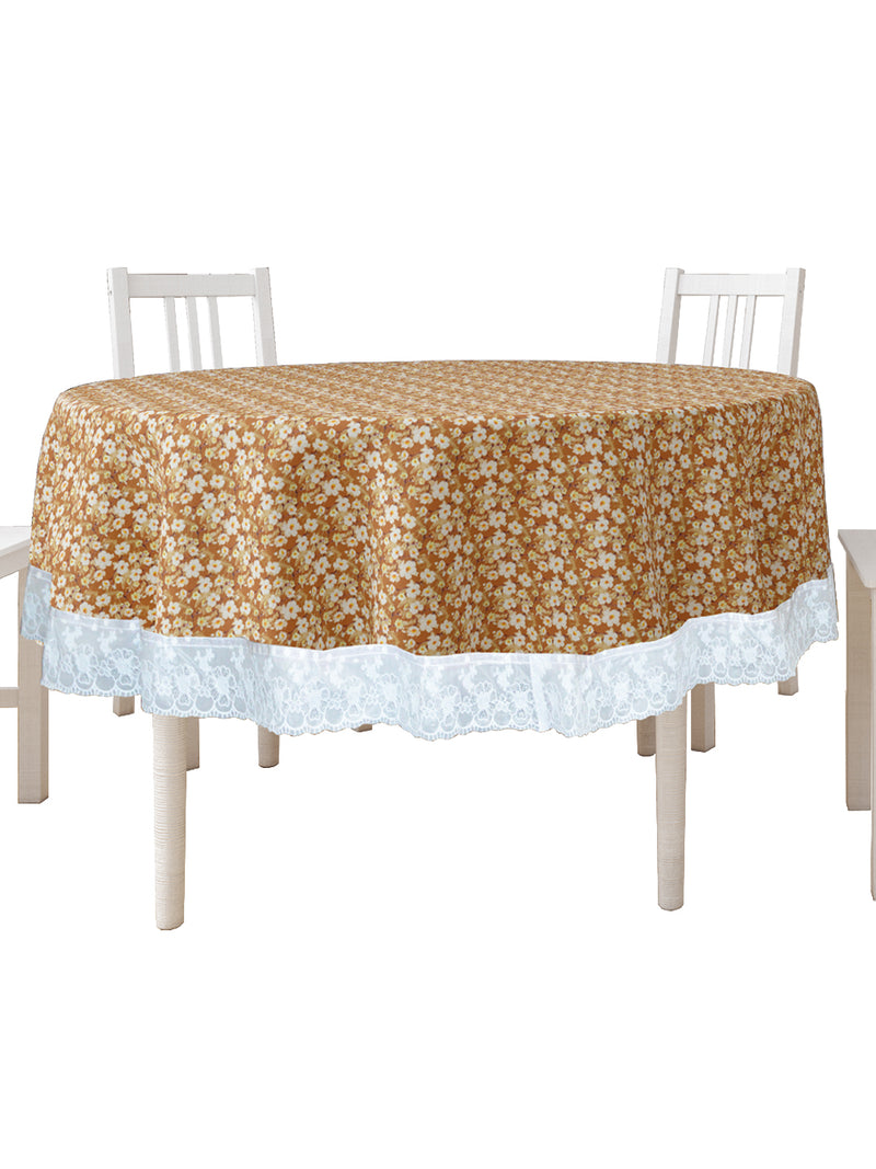 Vinyl Pvc Dining Table Cover Easy To Clean Table Cloth <small> (floral-lt.brown)</small>