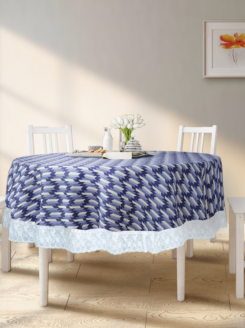 Vinyl Pvc Dining Table Cover Easy To Clean Table Cloth <small> (geometric-blue/ivory)</small>