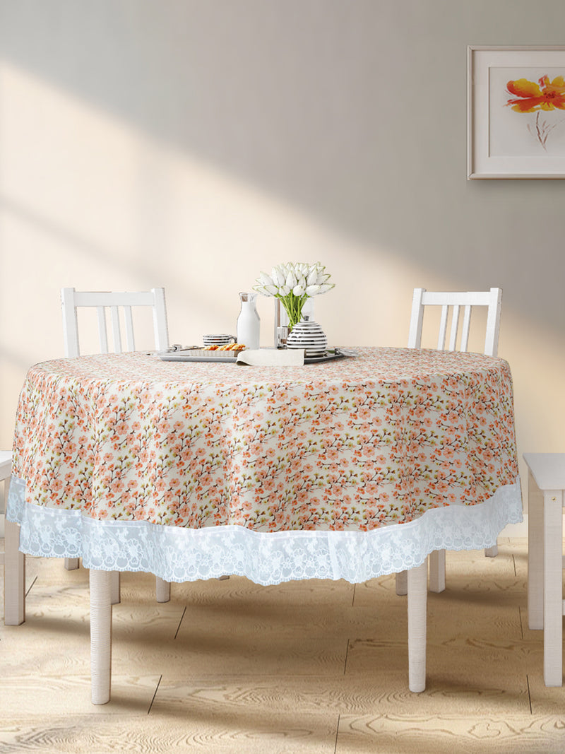 Vinyl Pvc Dining Table Cover Easy To Clean Table Cloth <small> (floral-orange/ivory)</small>