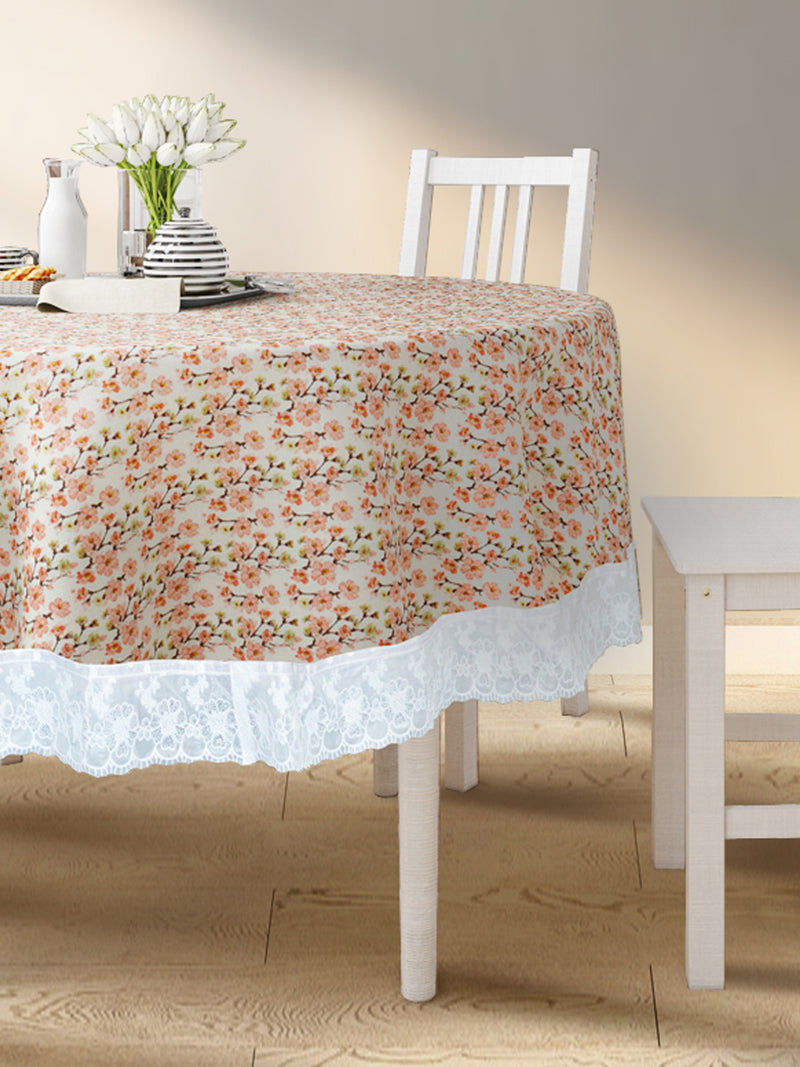 Vinyl Pvc Dining Table Cover Easy To Clean Table Cloth <small> (floral-orange/ivory)</small>