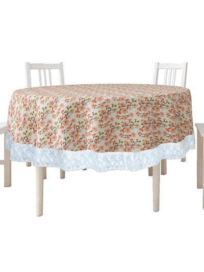 Vinyl Pvc Dining Table Cover Easy To Clean Table Cloth <small> (floral-orange/ivory)</small>