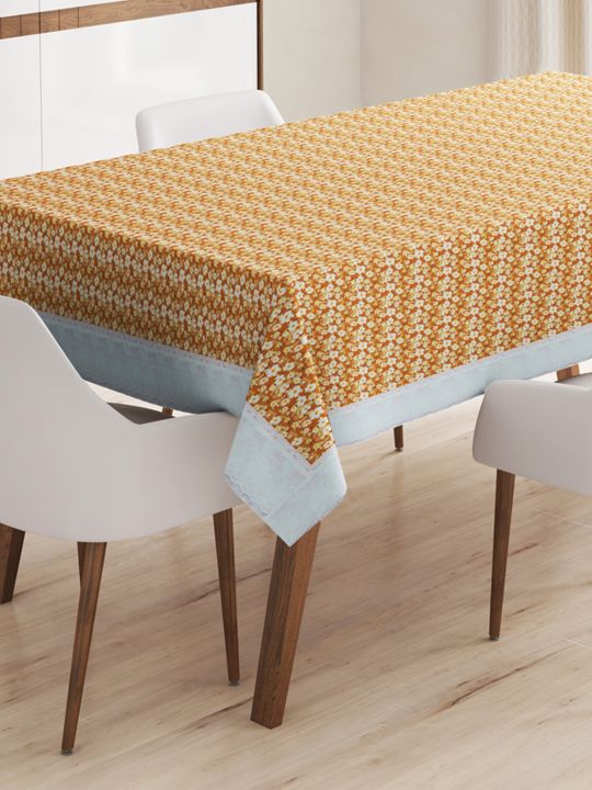 Vinyl Pvc Dining Table Cover Easy To Clean Table Cloth <small> (floral-lt.brown)</small>