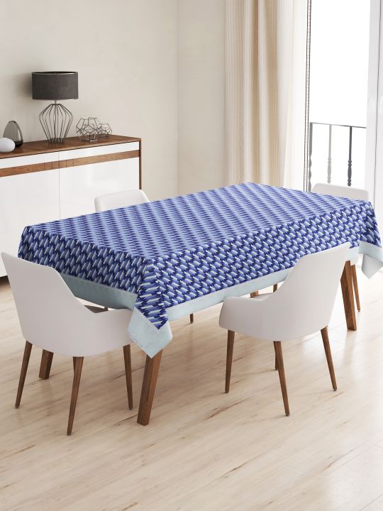 Vinyl Pvc Dining Table Cover Easy To Clean Table Cloth <small> (geometric-blue/ivory)</small>