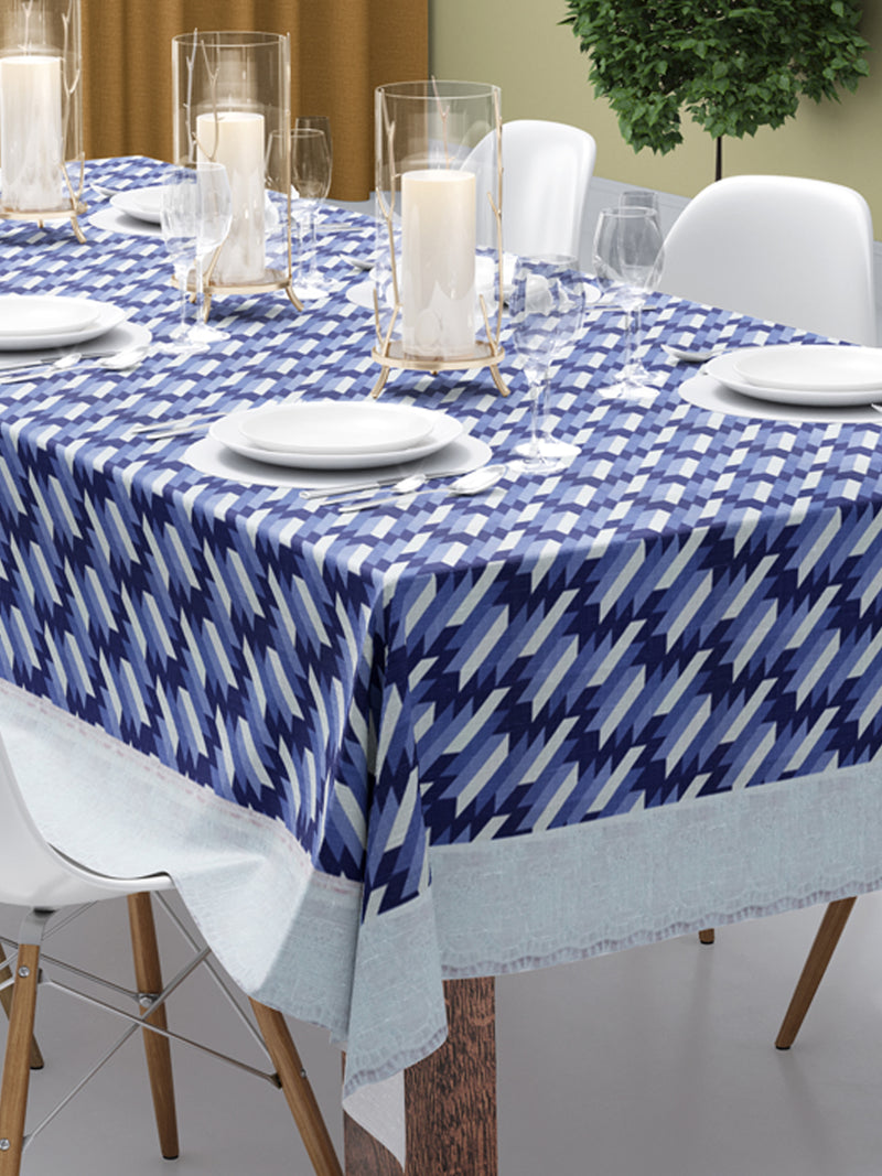 Vinyl Pvc Dining Table Cover Easy To Clean Table Cloth <small> (geometric-blue/ivory)</small>