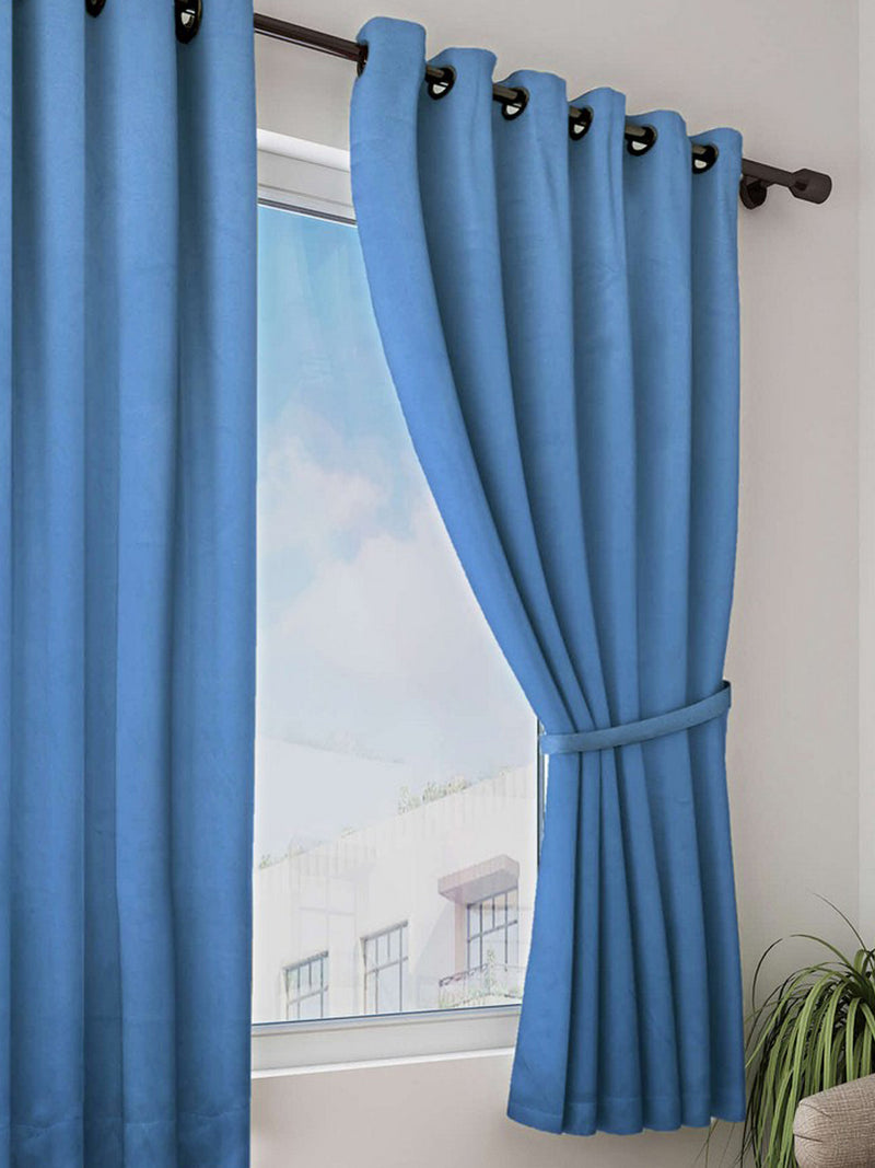 Satin Blackout Light Blocking & Soundproof Curtain <small> (plain-blue)</small>