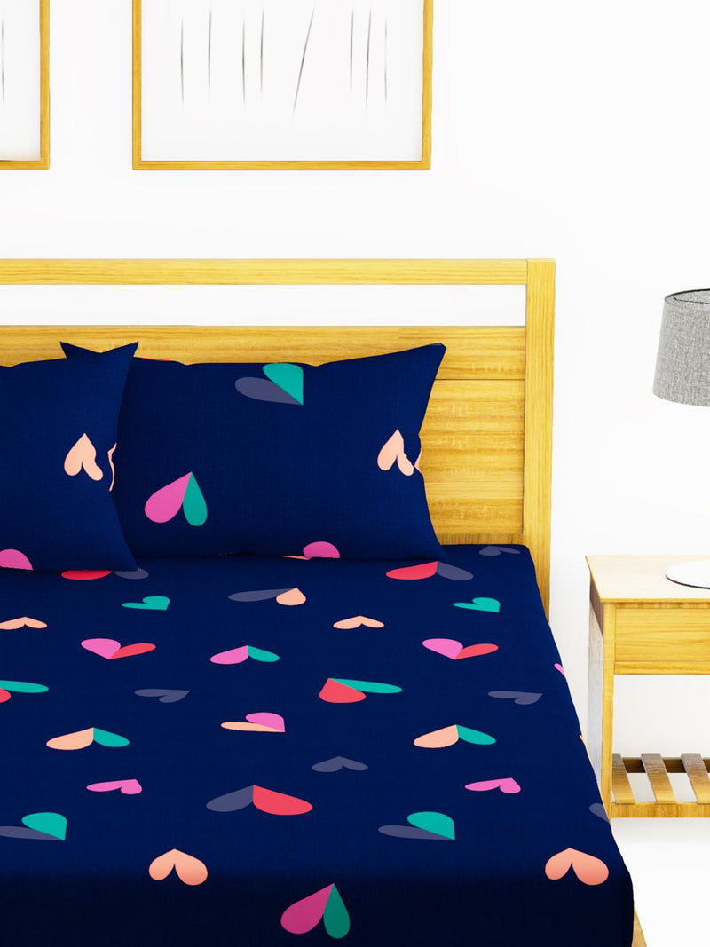 Extra Smooth Micro Double Bedsheet With 2 Pillow Covers <small> (abstract-navy/blue)</small>