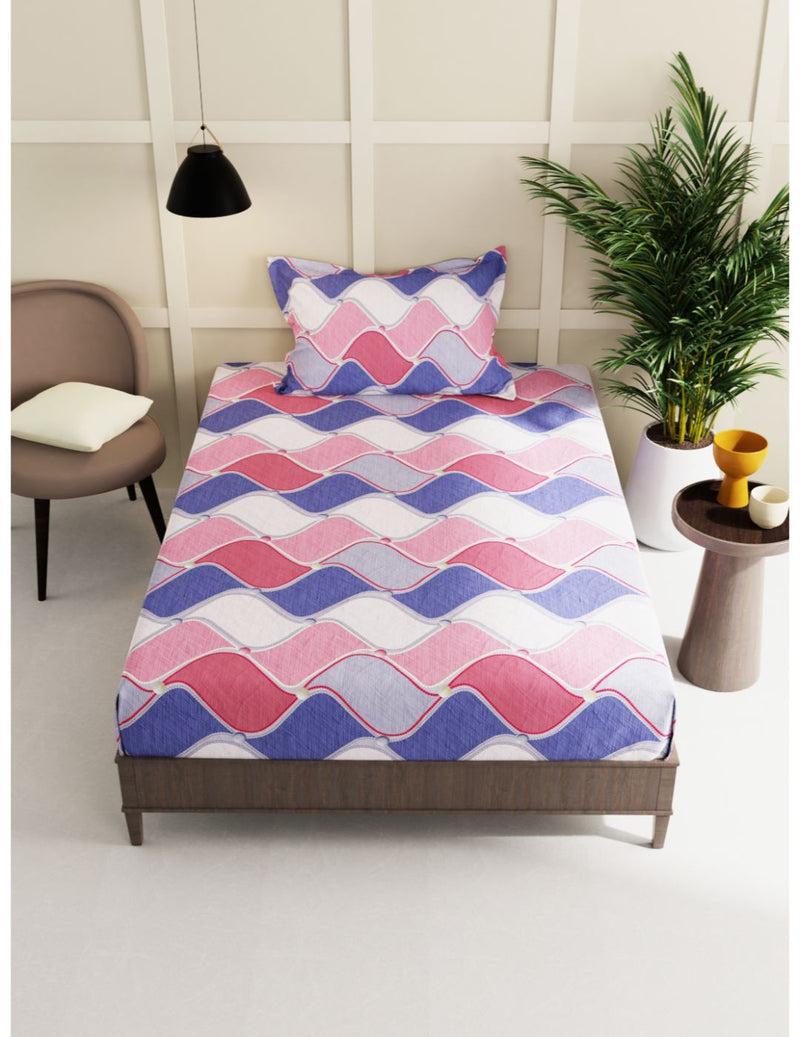 Extra Smooth Micro Single Bedsheet With 1 Pillow Cover <small> (abstract-blue/multi)</small>