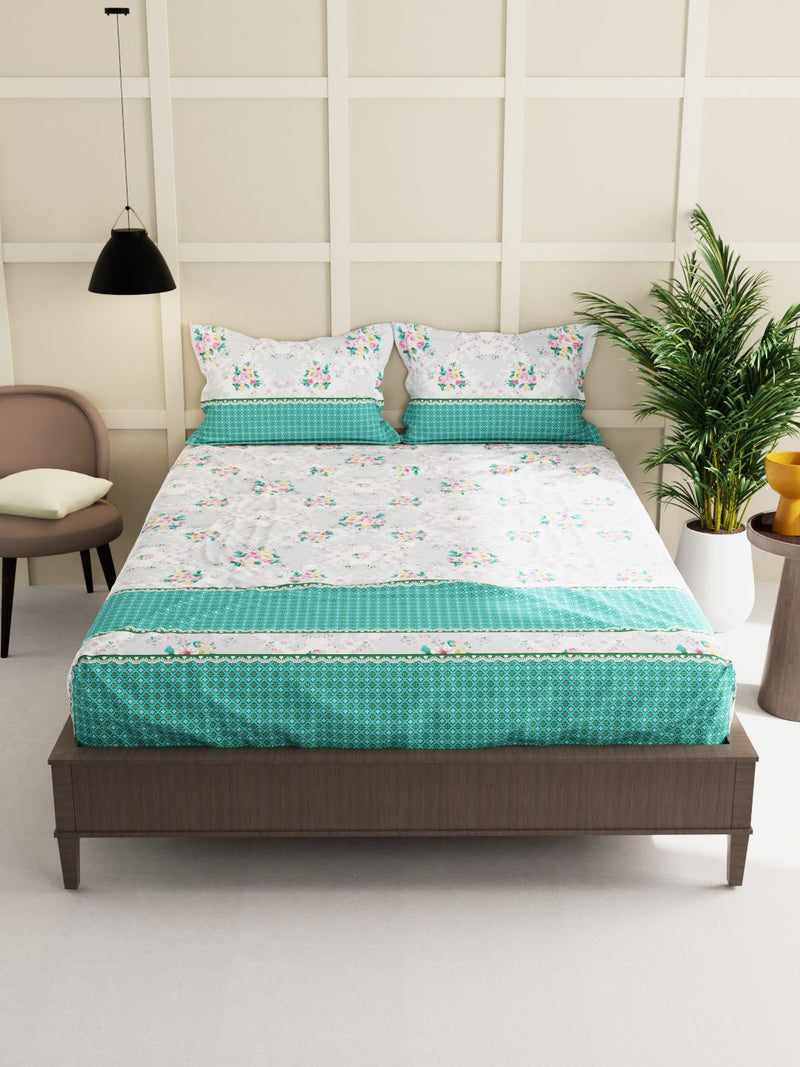 Extra Smooth Micro Double Bedsheet With 2 Pillow Covers <small> (floral-mint/multi)</small>