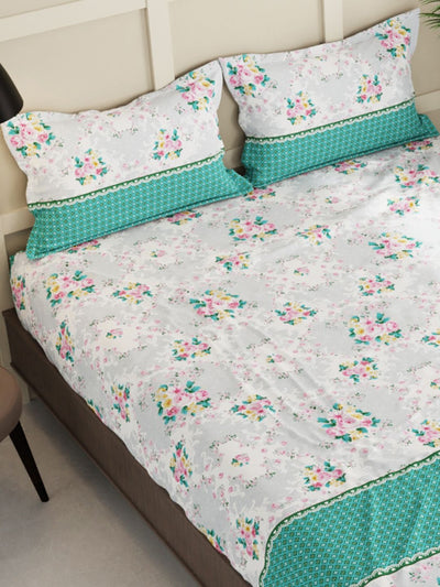 Extra Smooth Micro Double Bedsheet With 2 Pillow Covers <small> (floral-mint/multi)</small>