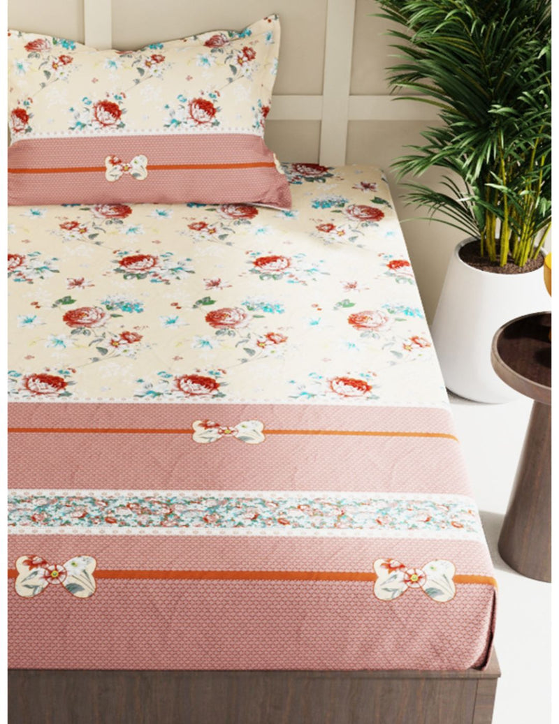 Extra Smooth Micro Single Bedsheet With 1 Pillow Cover <small> (floral-beige/brown)</small>