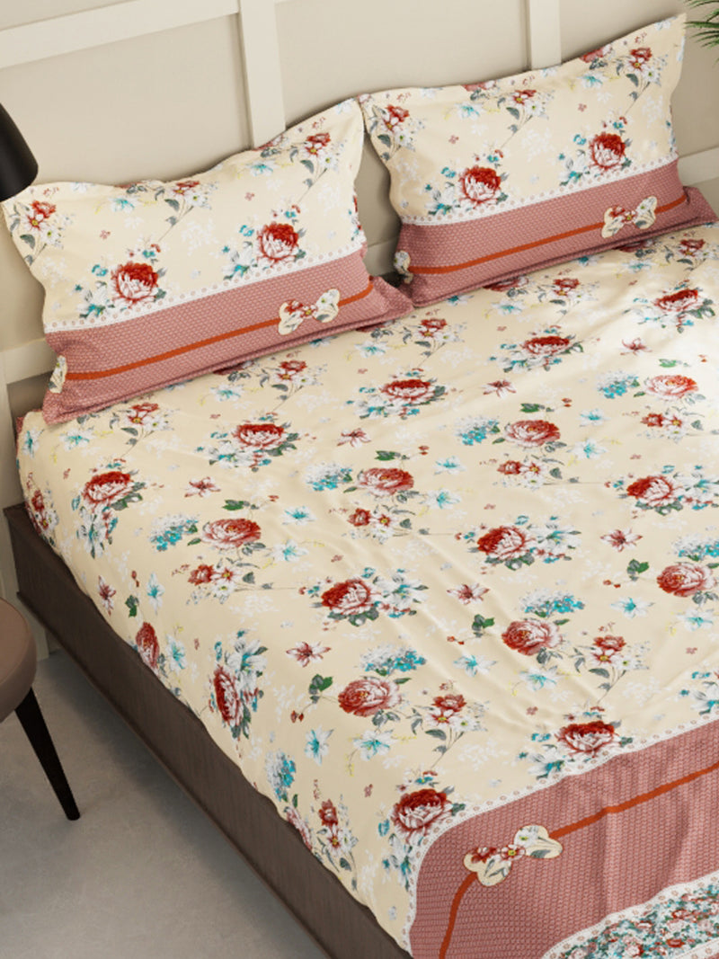 Extra Smooth Micro Double Bedsheet With 2 Pillow Covers <small> (floral-beige/brown)</small>