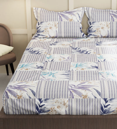 Extra Smooth Micro Double Bedsheet With 2 Pillow Covers + 2 Pillows <small> (stripe-blue/multi)</small>