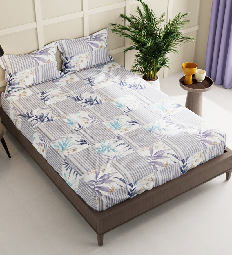 Extra Smooth Micro Double Bedsheet With 2 Pillow Covers + 2 Pillows <small> (stripe-blue/multi)</small>