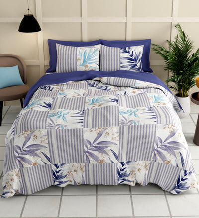 Extra Smooth Micro Double Bedsheet With 2 Pillow Covers + 2 Pillows <small> (stripe-blue/multi)</small>