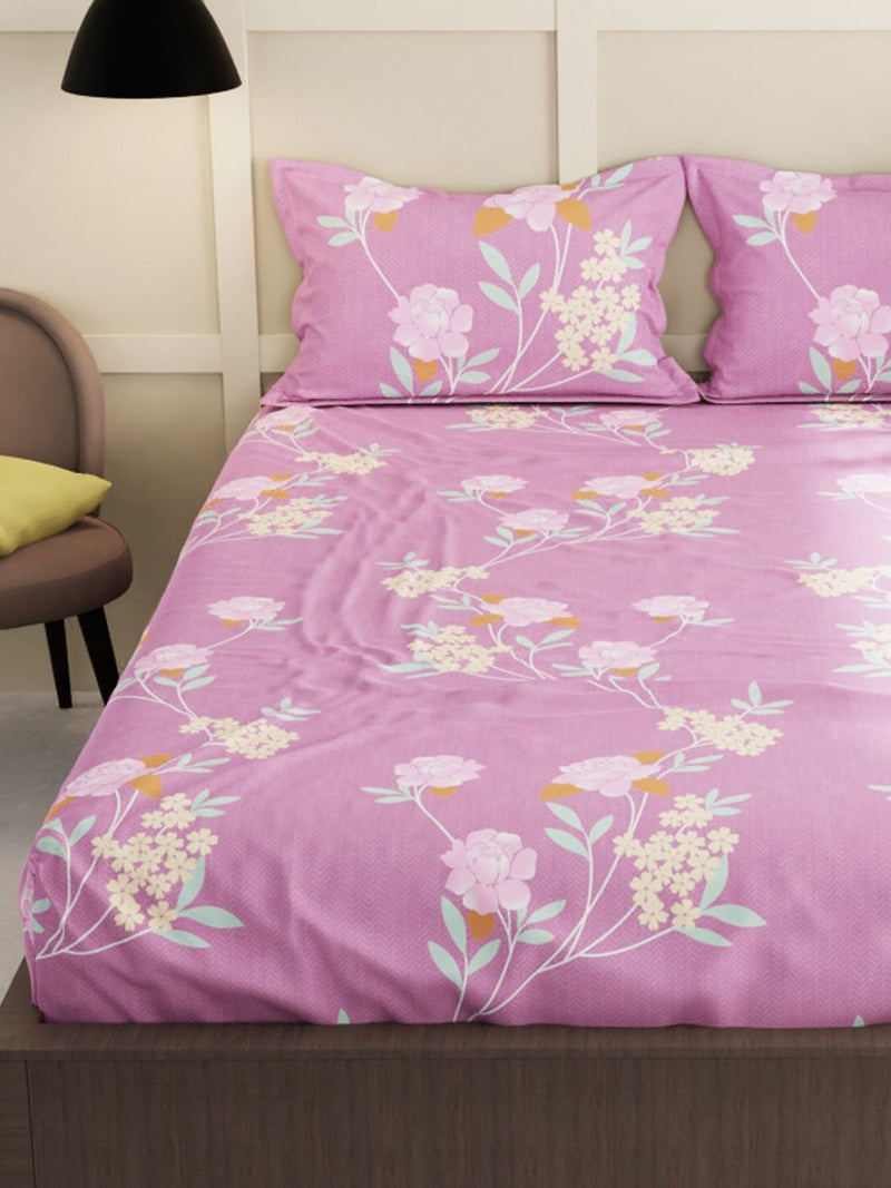 Extra Smooth Micro Double Bedsheet With 2 Pillow Covers <small> (floral-pink)</small>