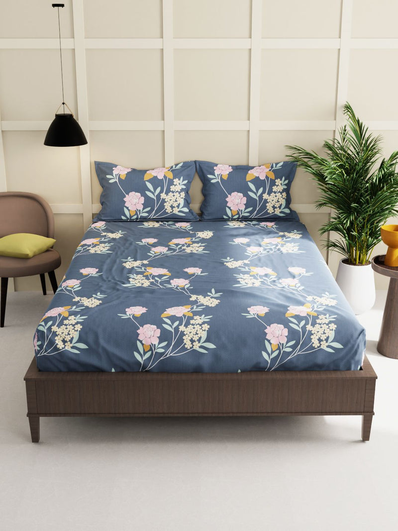 Extra Smooth Micro Double Bedsheet With 2 Pillow Covers <small> (floral-grey)</small>