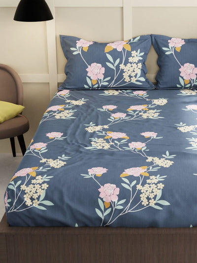 Extra Smooth Micro Double Bedsheet With 2 Pillow Covers <small> (floral-grey)</small>