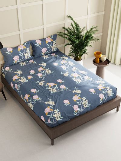 Extra Smooth Micro Double Bedsheet With 2 Pillow Covers <small> (floral-grey)</small>