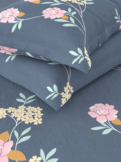 Extra Smooth Micro Double Bedsheet With 2 Pillow Covers <small> (floral-grey)</small>