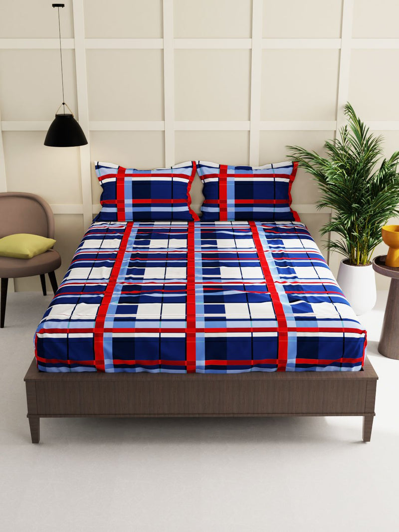 Extra Smooth Micro Double Bedsheet With 2 Pillow Covers <small> (checks-blue/red)</small>