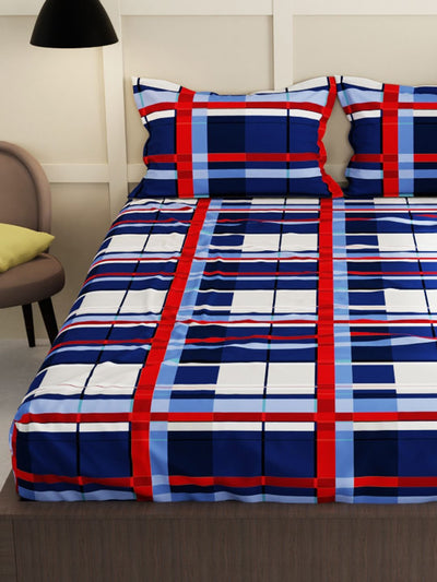 Extra Smooth Micro Double Bedsheet With 2 Pillow Covers <small> (checks-blue/red)</small>