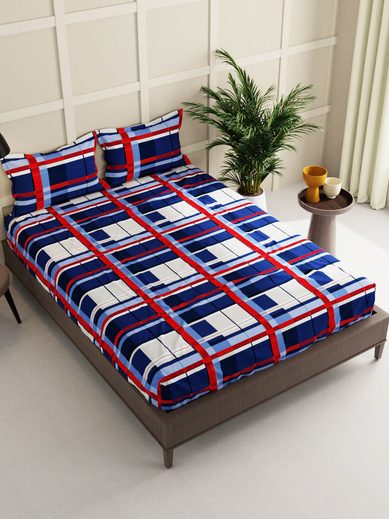 Extra Smooth Micro Double Bedsheet With 2 Pillow Covers <small> (checks-blue/red)</small>