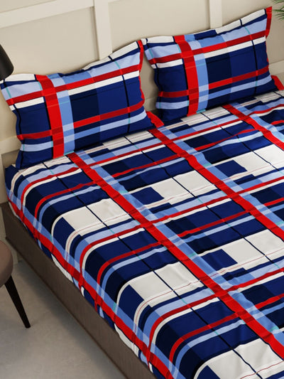 Extra Smooth Micro Double Bedsheet With 2 Pillow Covers <small> (checks-blue/red)</small>