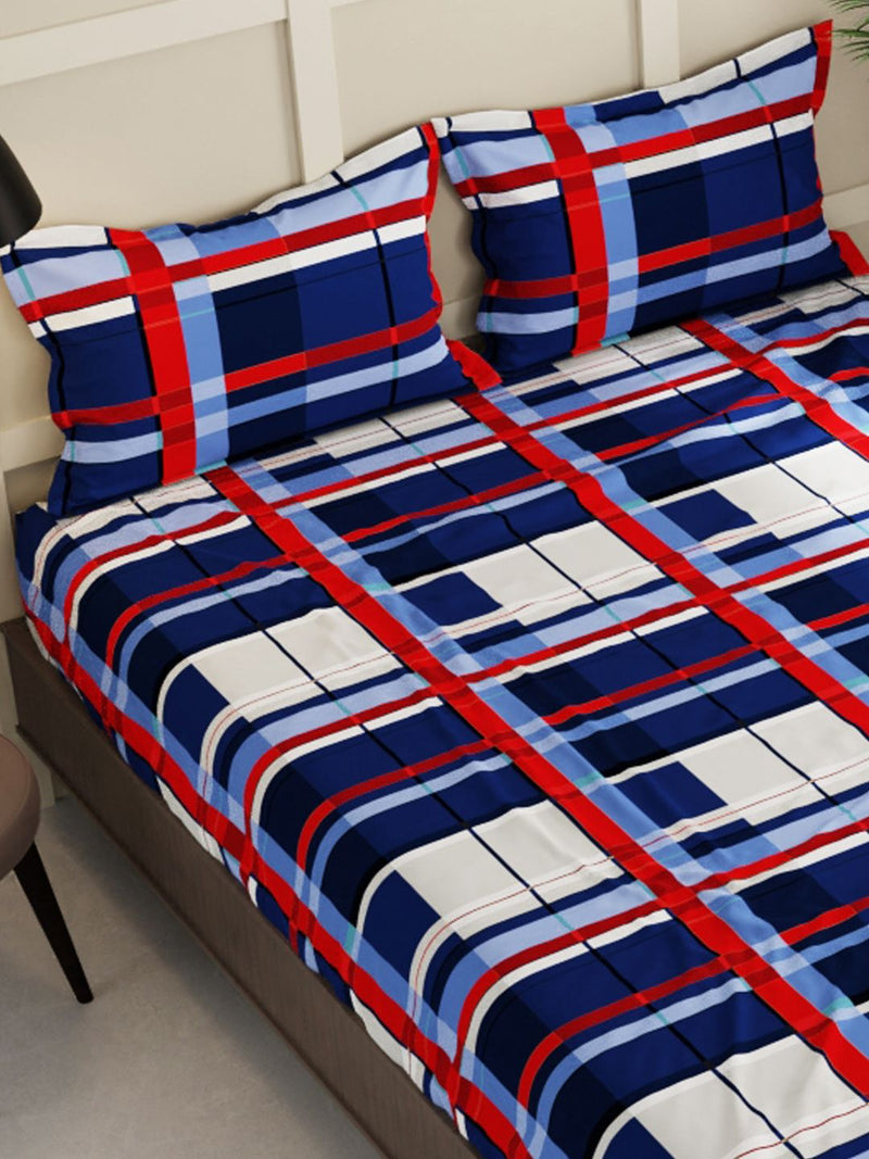 Extra Smooth Micro Double Bedsheet With 2 Pillow Covers <small> (checks-blue/red)</small>