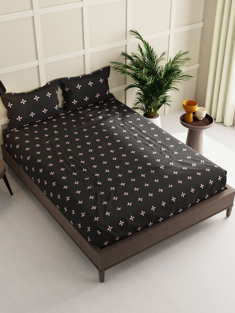 Extra Smooth Micro Double Bedsheet With 2 Pillow Covers <small> (floral-grey)</small>