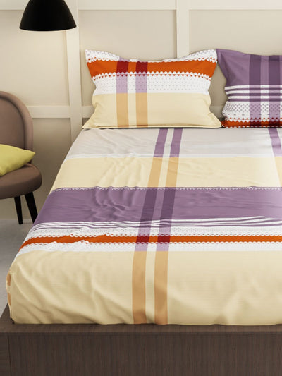 Extra Smooth Micro Double Bedsheet With 2 Pillow Covers <small> (stripe-beige/multi)</small>