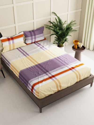 Extra Smooth Micro Double Bedsheet With 2 Pillow Covers <small> (stripe-beige/multi)</small>