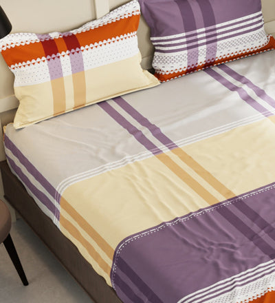 Extra Smooth Micro Double Bedsheet With 2 Pillow Covers + 2 Pillows <small> (stripe-beige/multi)</small>