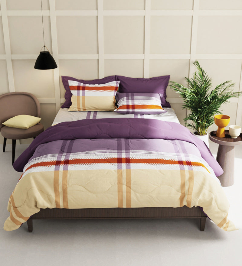 Extra Smooth Micro Double Bedsheet With 2 Pillow Covers + 2 Pillows <small> (stripe-beige/multi)</small>