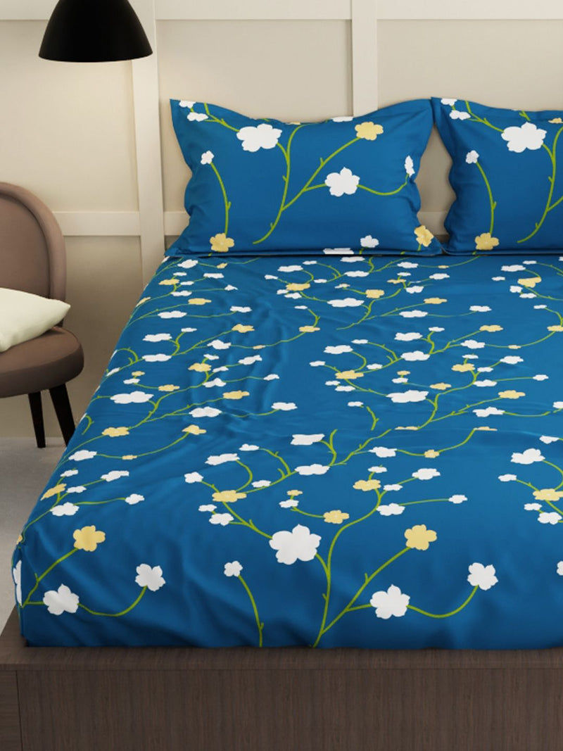 Extra Smooth Micro Double Bedsheet With 2 Pillow Covers <small> (floral-blue)</small>