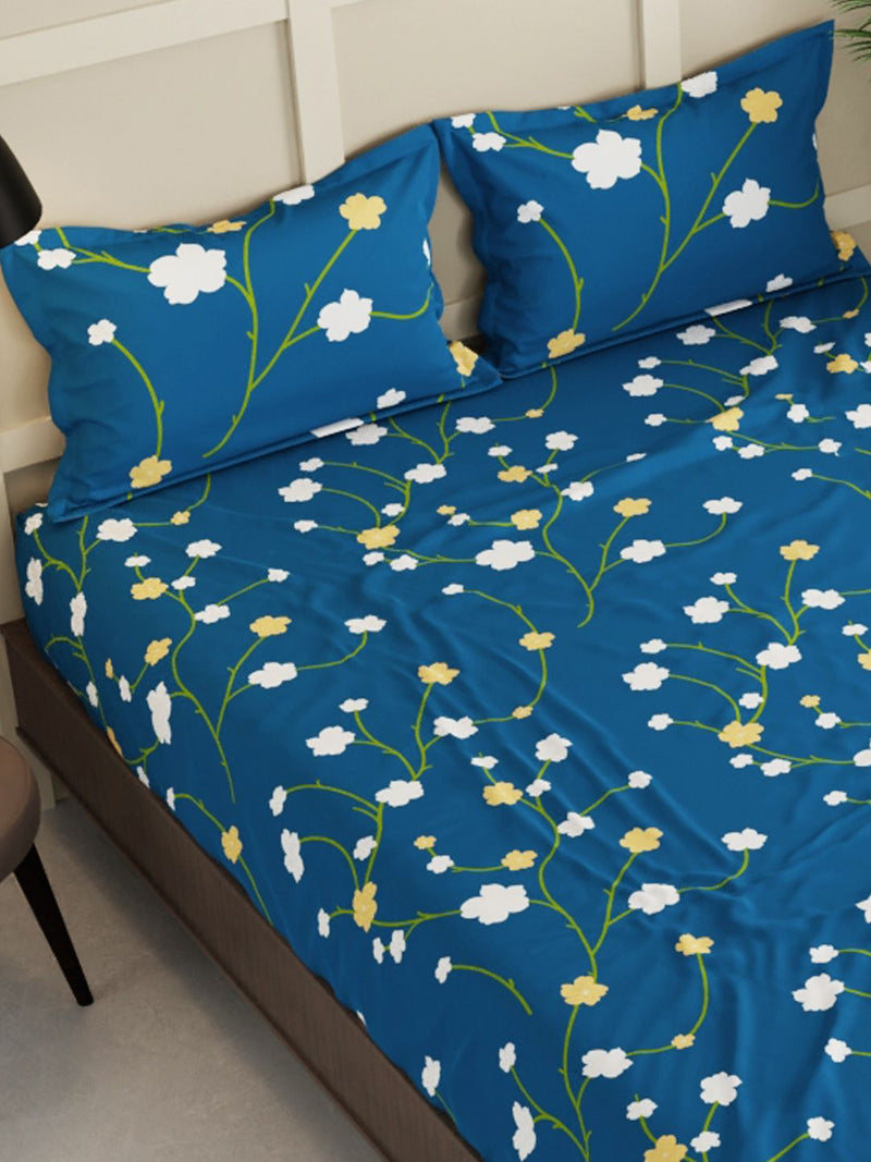 Extra Smooth Micro Double Bedsheet With 2 Pillow Covers <small> (floral-blue)</small>