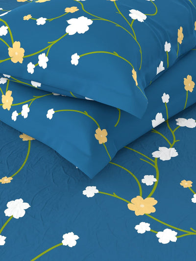 Extra Smooth Micro Double Bedsheet With 2 Pillow Covers <small> (floral-blue)</small>