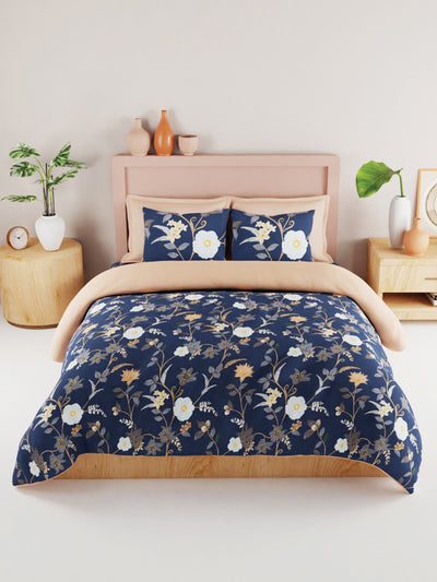 Bamboo Micro King Bedsheet With 2 Pillow Covers <small> (floral-cobalt blue)</small>