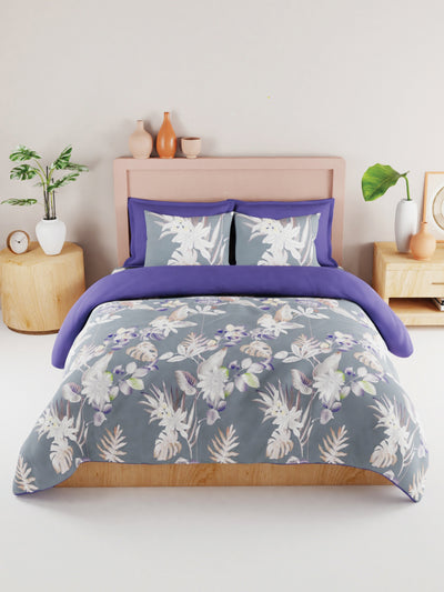 Bamboo Micro King Bedsheet With 2 Pillow Covers <small> (floral-grey)</small>