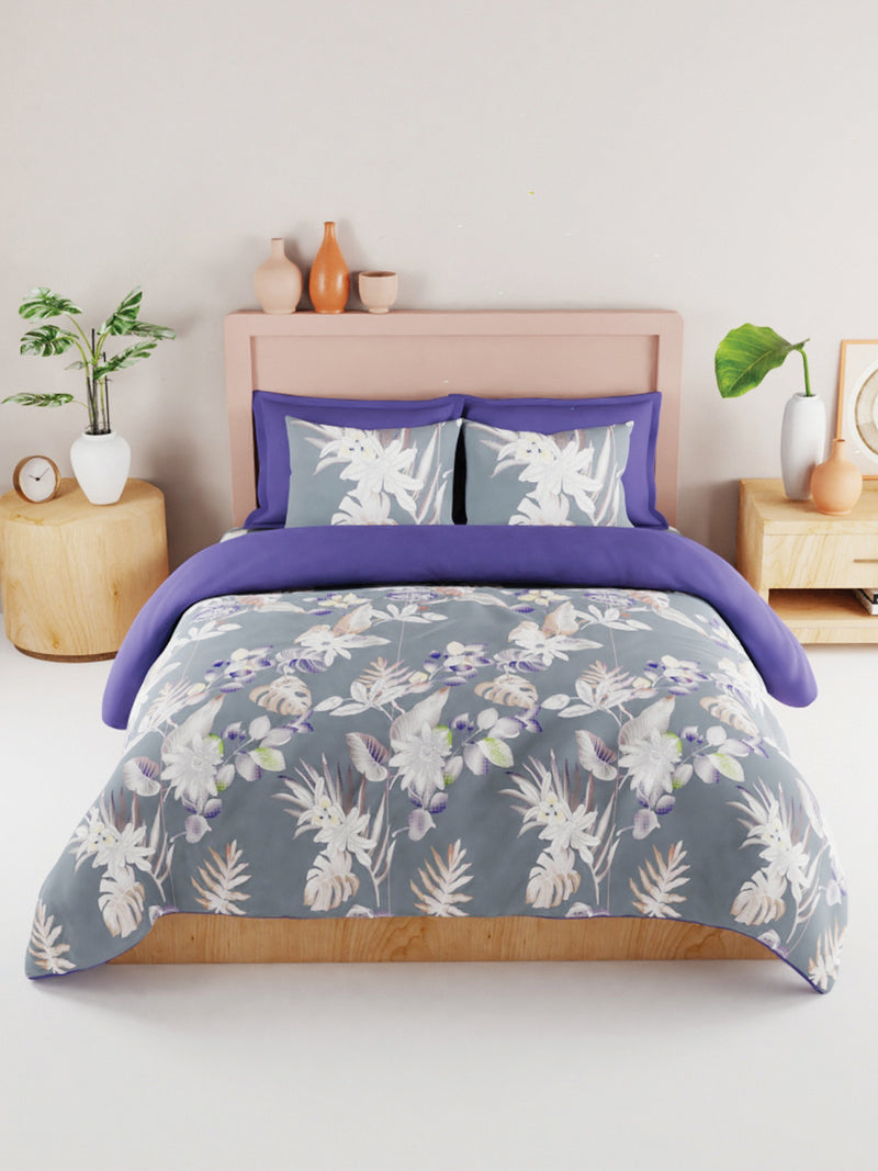 Bamboo Micro King Bedsheet With 2 Pillow Covers <small> (floral-grey)</small>