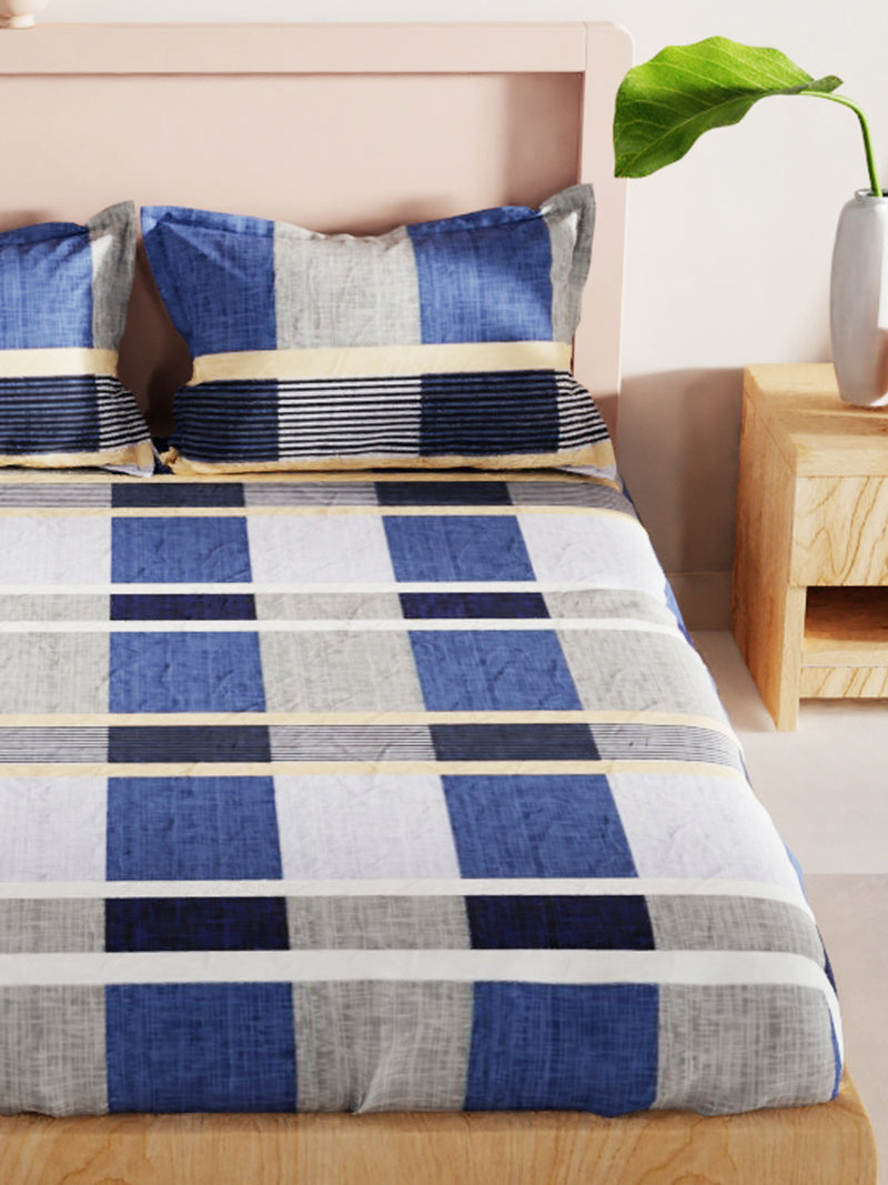 Bamboo Micro King Bedsheet With 2 Pillow Covers <small> (geometric-blue/yellow)</small>