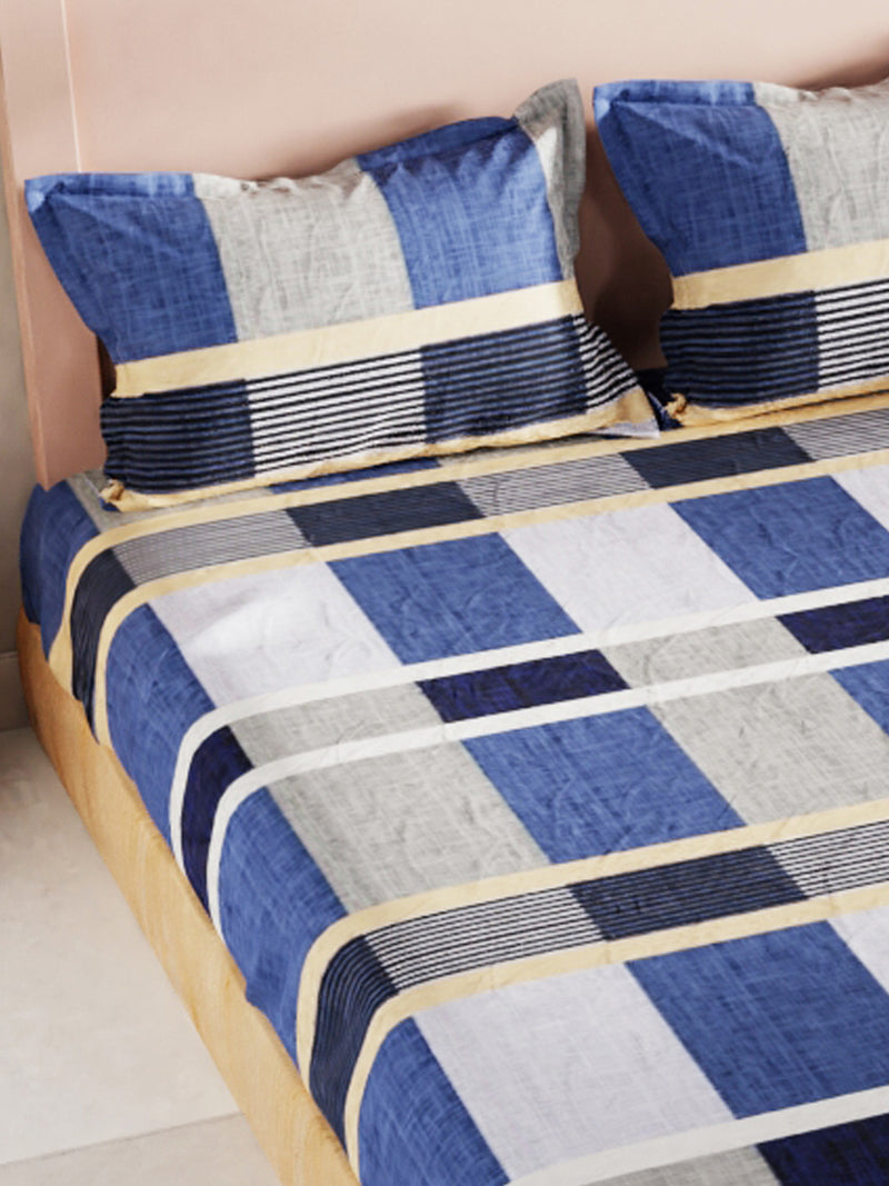 Bamboo Micro King Bedsheet With 2 Pillow Covers <small> (geometric-blue/yellow)</small>