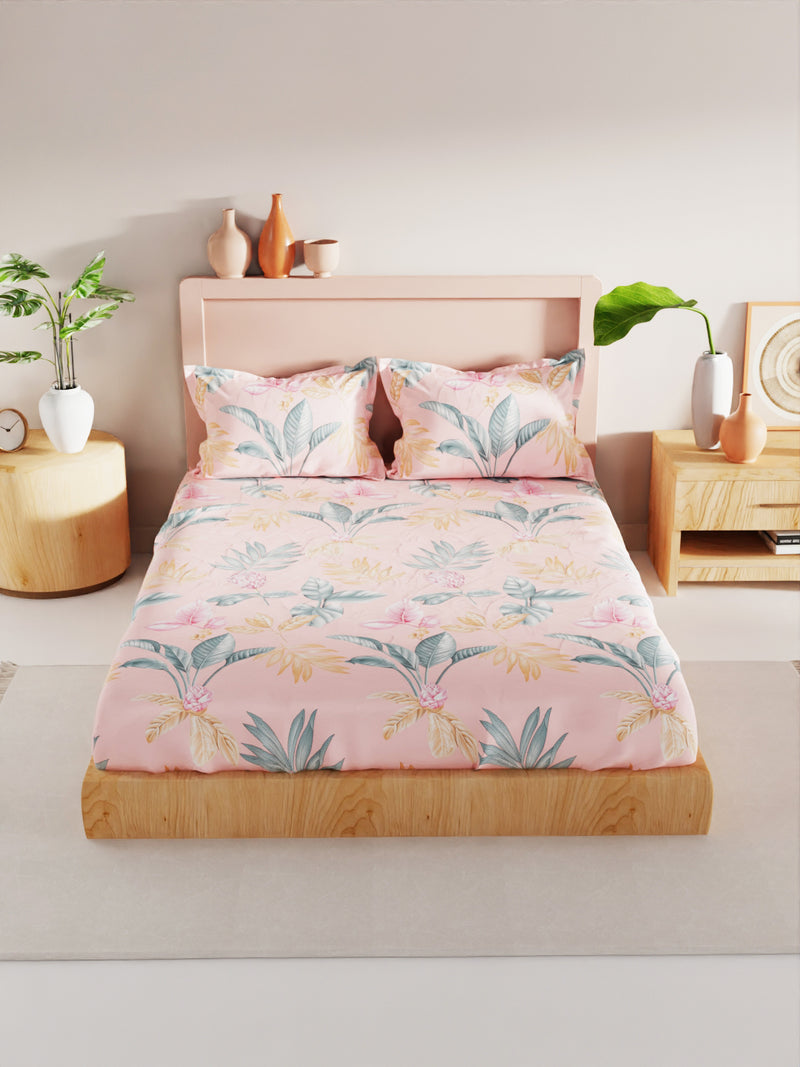 Bamboo Micro King Bedsheet With 2 Pillow Covers <small> (floral-coral)</small>