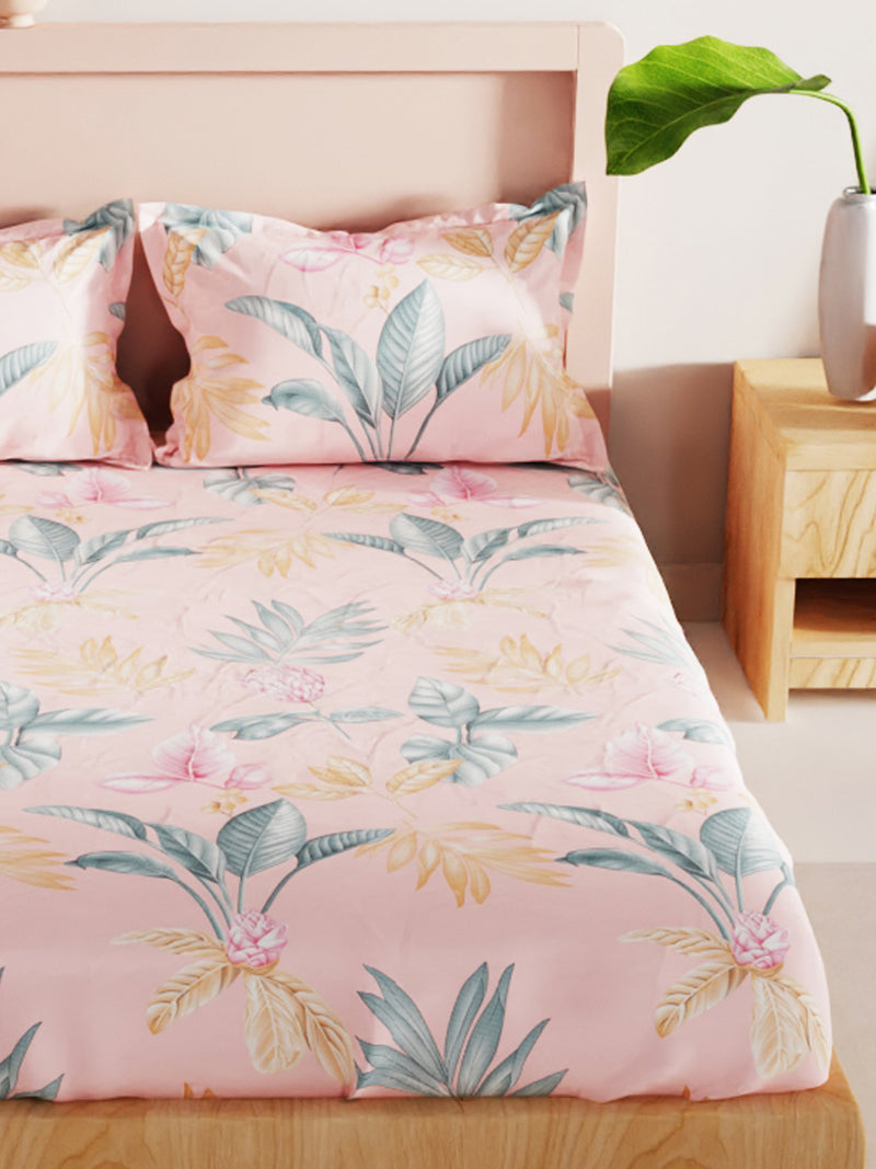 Bamboo Micro King Bedsheet With 2 Pillow Covers <small> (floral-coral)</small>