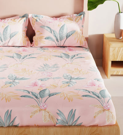 Bamboo Micro King Bedsheet With 2 Pillow Covers + 2 Pillows <small> (floral-crl)</small>