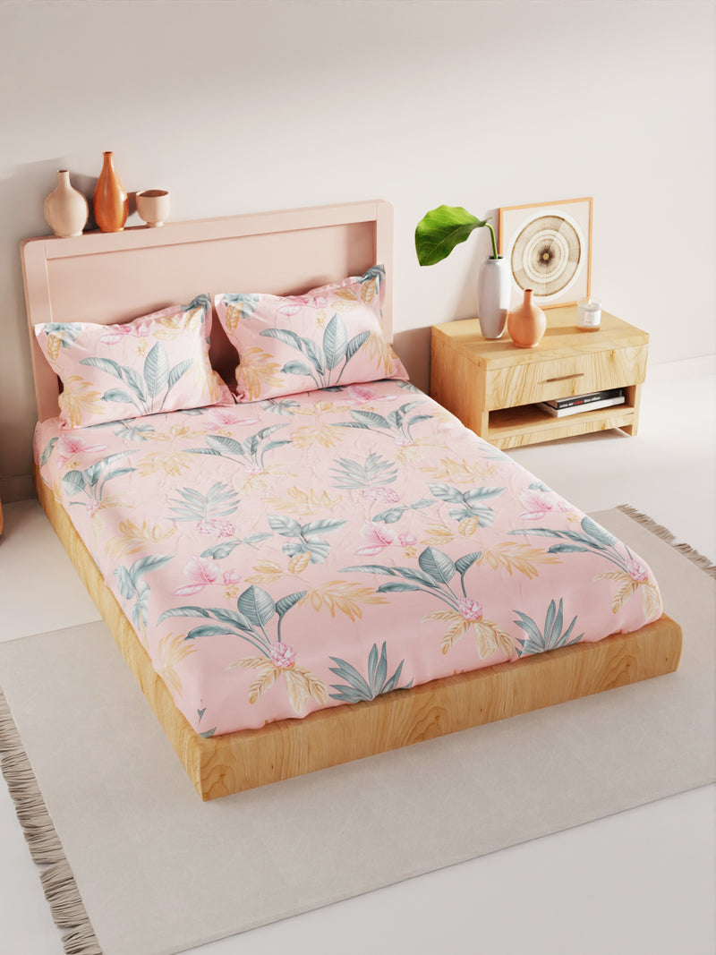 Bamboo Micro King Bedsheet With 2 Pillow Covers <small> (floral-coral)</small>