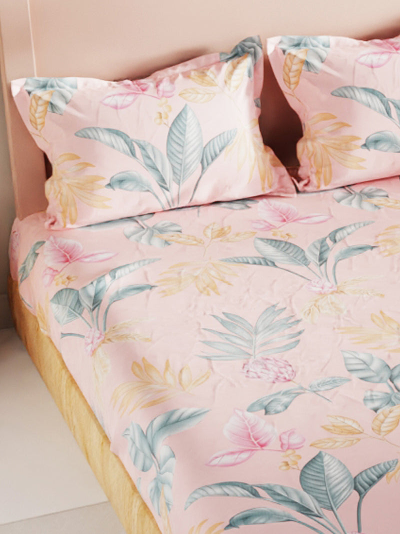 Bamboo Micro King Bedsheet With 2 Pillow Covers <small> (floral-coral)</small>