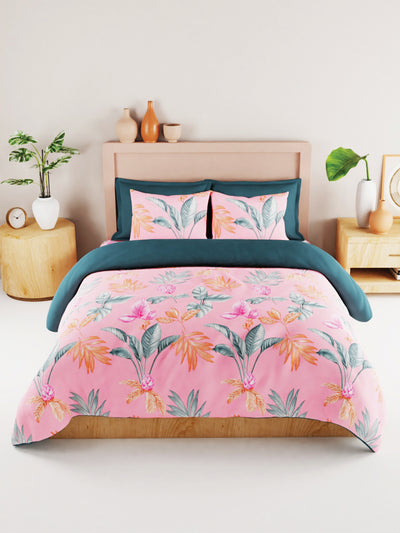 Bamboo Micro King Bedsheet With 2 Pillow Covers <small> (floral-coral)</small>