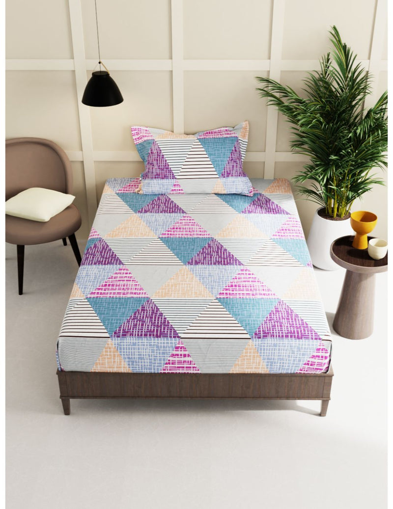 Extra Smooth Micro Single Bedsheet With 1 Pillow Cover <small> (geometric-multi)</small>